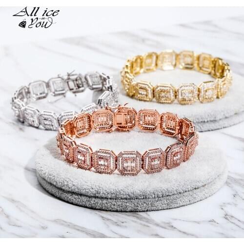 ALLICEONYOU New 13mm Width High Quality Hip Hop Tennis Round Cuban Bracelet Iced Out Bling CZ Jewery For Women Gift