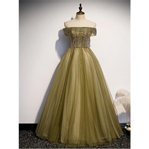 Vestido De Festa Boat Neck Evening Dress Robe De Soiree 2021 New Fashion A-line Beads Bow Long Evening Dresses Formal Dress