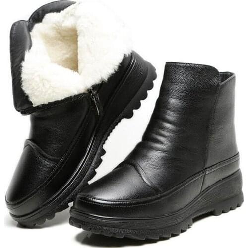 ZXRYXGS High Quality Cowhide Wool Warm Cotton Boots Winter Snow Boots Wedge Non-slip Plus Size Casual Winter Boots Womans Boots