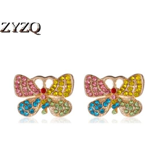 ZYZQ Sweety Butterfly Shaped Stud Earrings With Colorful Tiny Stone Setting Vintage Jewelry Earrings Wholesale Lots&Bulk Gift