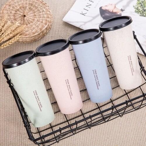 1PC Water Bottle Simple Wheat Straw Cup with Lid Cup Student Portable Tote Travel Cup Plastic Drinking Water Cup for Kids Tube