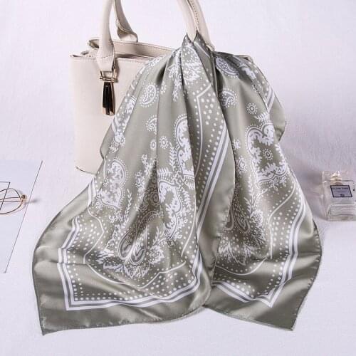 2021 New Silk Scarf Satin Square Shawl For Women Vintage Print Headband Head Wraps Neckerchief Female Foulard Hijab Lady Bandana