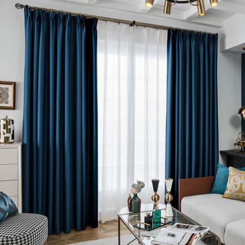 2021 Modern Nordic Thick Solid Color Blackout Curtains Bedroom Living Room Study Heat Insulation Blackout Curtains Customization