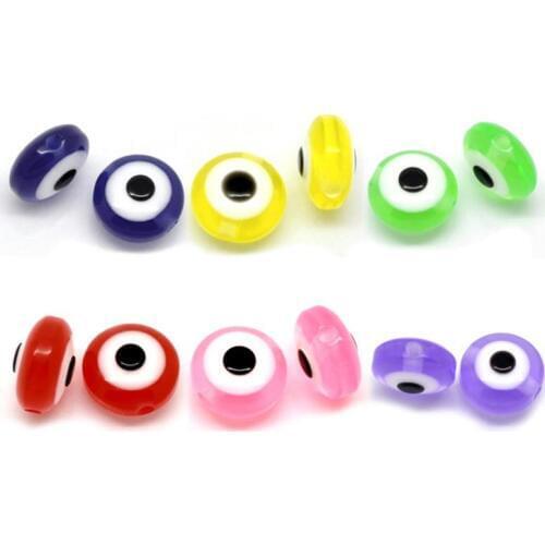 8*5mm 10*5mm Acrylic Evil Eye Beads Loose Flat Round Spacer Beads Double Face DIY Jewelry Findings Accessories Mixed Color RE-04