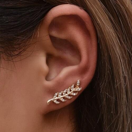 ALYXUY Gold Color 1 Pair Leaf-Shaped Sweep Crystal Earrings Women Girls Jewelry Decor Plant Party Gifts