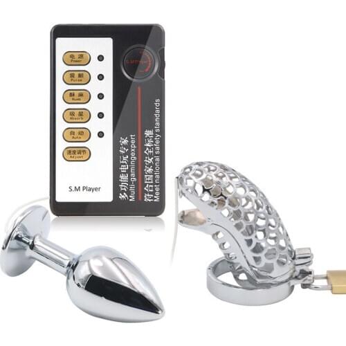 Shock Chastity Lock Electric Shock Penis Ring Electro Stimulation Electric Shock Cock Ring Metal Cock Massager Sex Toys for Men