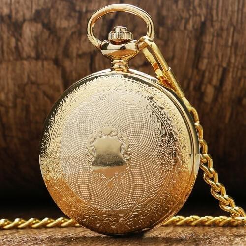 Antique Style Luxury Vintage Gold Mechanical Hand Winding Pocket Watch Pendant With Fob Chain for Mens Womens Reloj De Bolsillo