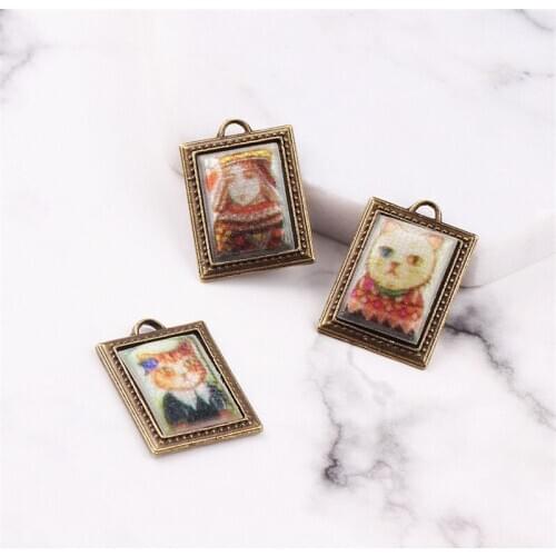 Free Shipping 10PCS 17**24MM Vintage Bronze Alloy Enamel DIY Jewelry Charms Cute Animal Cat Poker Pendant Charms Fit Bracelet