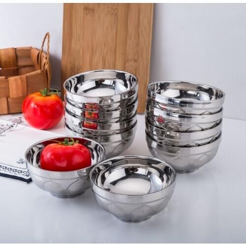 Stainless Steel Bowl Light Bowl Student Canteen Restaurant Stainless Steel Double-Layer Insulation fang tang wan Rice Bowl can