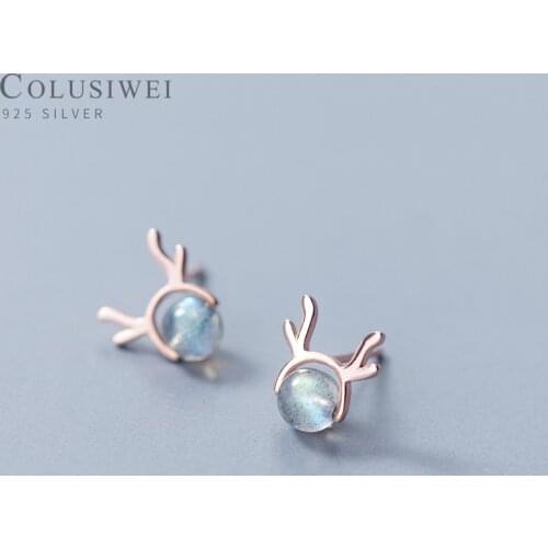 Colusiwei Crystal Stone Deer Stud Earrings For Girls Accessories 925 Silver Animal Antler Earring Lady Fashion Christmas Jewelry