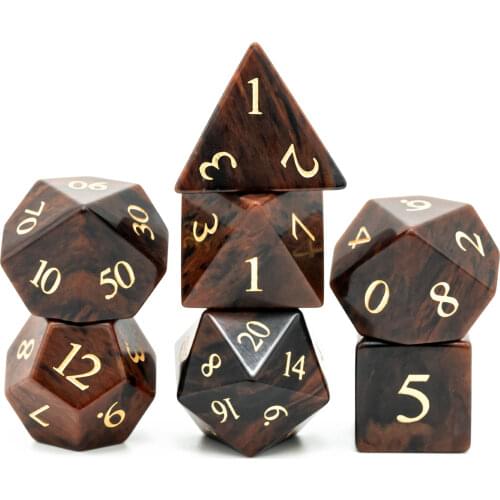 Cusdie Set of 7 Handmade Tian'e Stone Dice, 16mm Polyhedral Stone Dice Set with Leather Box, DND Dices for Collection