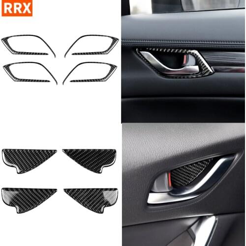 For Mazda CX-5 2017 2018 Carbon Fiber Car Inner Door Pull Handle Frame Sticker Door Bowl Panel Cover Trim 4Pcs Black Car Styling