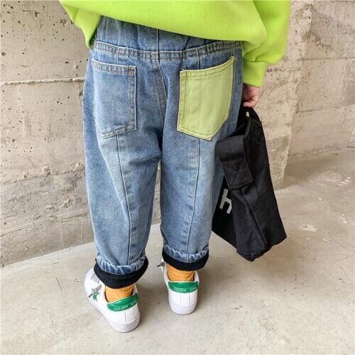 2 3 4 5 6 Y Boys Jeans Fashion Korean Thicken Splice Pocket Denim Pants for Boys Toddler Kids Trousers Autumn Winter Boy Pants