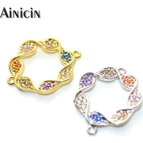 High Quality Full Rhinestone Crystal CZ Stone Setting Garland Circle Shape Fashion Women Connectors 20pcs/lot