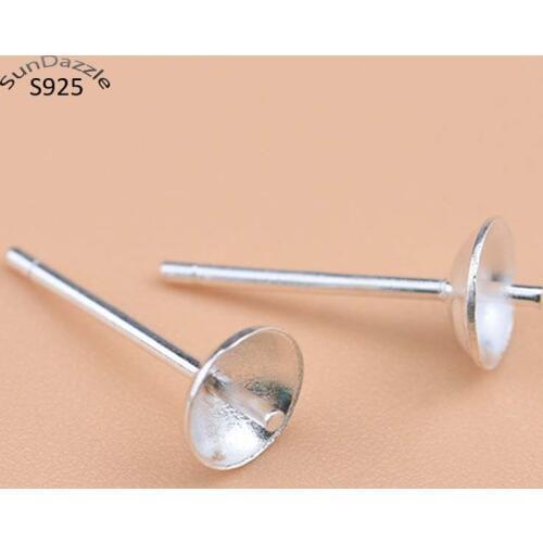 10pcs Real Solid 925 Sterling Plain Silver Earring Stud Needle Post Bow Head Base Pins 3~8mm Settings DIY Jewelry Making