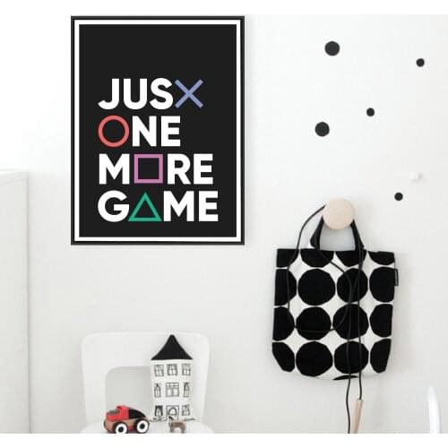 Just One More Game Poster Prints Gamer Joystick Symbols Gamepad Controller Boys Room Wall Art Canvas Painting Man Cave Decor