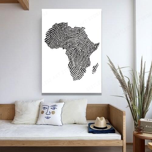 Famous City Map Africa Fingerprint PrintCanvas Painting Wall Art Pictures Black White Posters and Prints Living Room Home Decor
