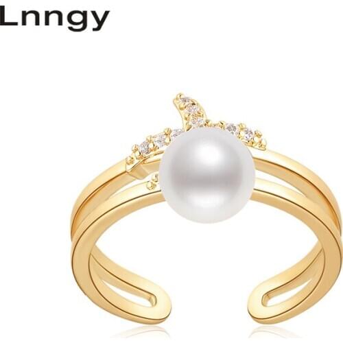Lnngy 14K Gold Filled Ring 7-7.5mm Natural Cultured Freshwater Pearl Adjustable Starfish Ring Women Anniversary Fine Jewelry