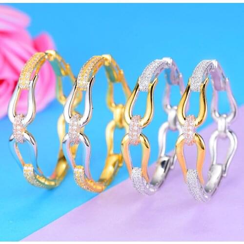 LARRAURI Luxury Statement Big Hoop Earrings For Women 3 Tone Geometry Cubic Zircon CZ Wedding DUBAI Bridal Hoop Earring 2020