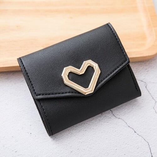 Fashion Short Wallet Womens Korean-Style Heart-Shaped Small Wallet Simple Square Trifold Wallet Womens Coin Purse
