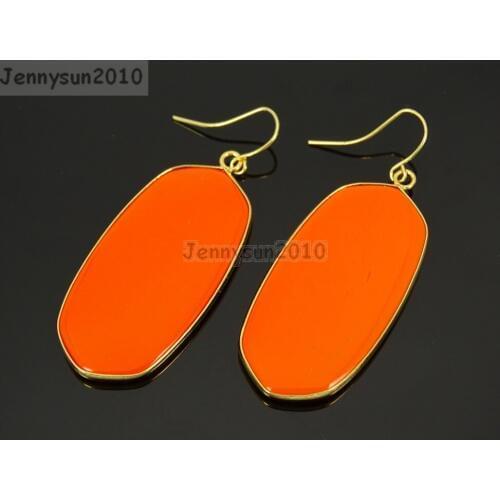 Natural Dark Orange Stabilized Howlite Tur-quoise Gems Stone Sliced Reiki Chakra Pendant Gold Hook Earrings 5 Pairs/Pack