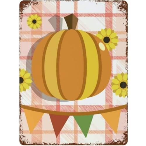 NoBrands Vintage Retro Metal Tin Sign Wall Decor Art Thanks Giving Abstract Art Pumpkin Sunflower Illustration Home