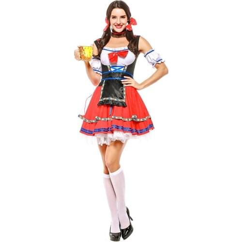 New European and American Game Uniforms Oktoberfest Short Beer Restaurant Waiter Clothes Red Maid Clothes