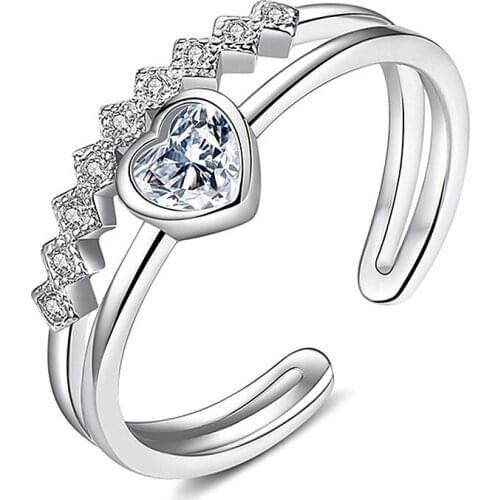 New Heart-shaped Woman Fashion Jewelry High Quality Star Crystal Zircon Simple Ring Opening Size Adjustable Ring