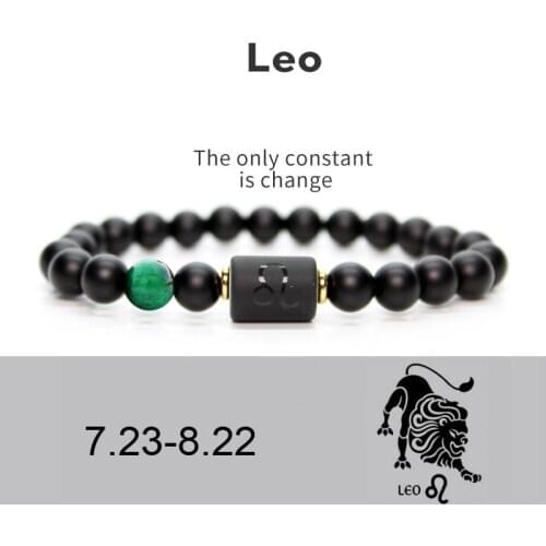 NEW 8mm Black Stone Beads 12 constellation couple Bracelet Men Bracelets For Women Pulseras Masculina Hombre Man Mens Jewellery