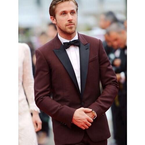 ANNIEBRITNEY Burgundy 2 Piece Slim Fit Men Formal Suit Tailor Made Skinny 2 Piece Groom Wedding Tuxedo Prom Wedding Men Suit Set