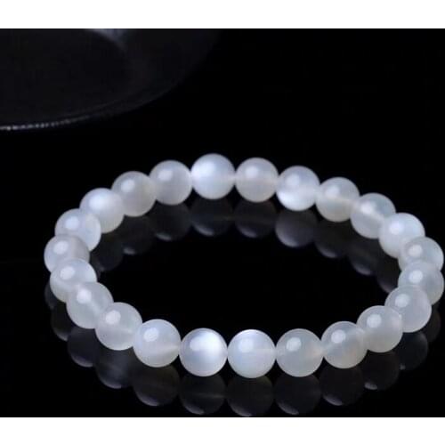 Top Quality Natural Grey Moonstone White Light Crystal Round Beads Bracelet 8mm 10mm 12mm Women Men Healing Stone AAAAA