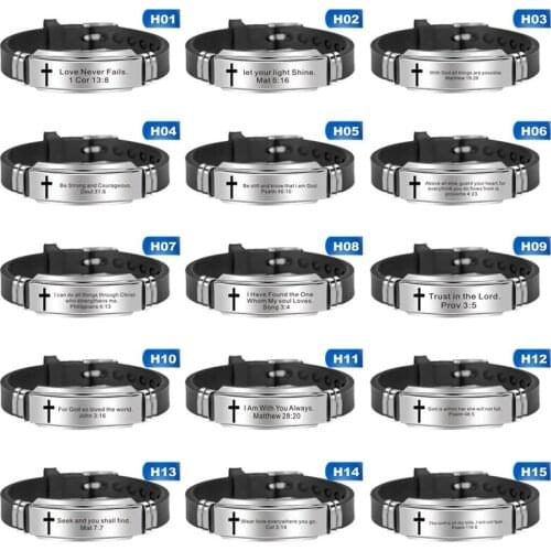 Religious Cross Jesus Scripture Quote Christian Bible Verse Inspiring Faith Leather Bracelets For Men Personalize Gift