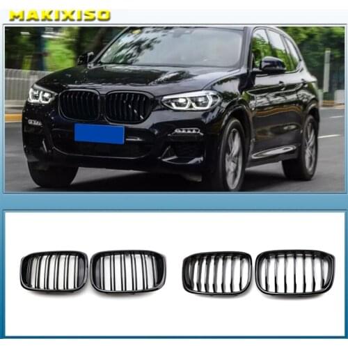 2Pcs Car Front Hood Kidney Grille Grill Mesh Glossy Black Racing Grills For-BMW X3 G01 X4 G02 2018 2019 2020