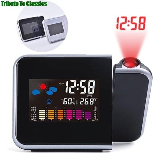 LED Alarm Clock Temperature Thermometer Desk Time Date Display Projector Calendar USB Charger Table Led Clock