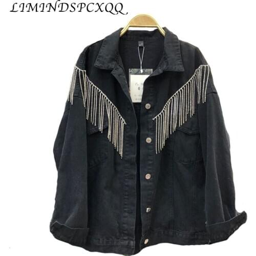 Heavy Industry Rhinestone Fringed Denim Jacket Womens 2020 Spring New Korean Version Of BF Loose Wild Student Jean Jacket Tops