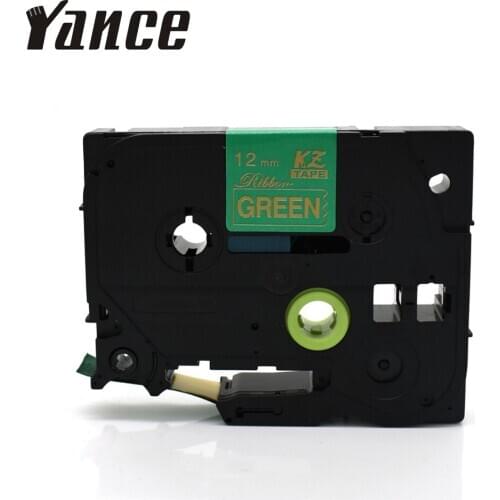 Yance TZe-RG34 for TZe Satin Ribbon compatible for Brother P Touch label printer 12mm Gold on Green tze RG34 TZ RG34 Label Tape