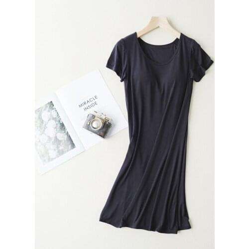 Ladies Nightdress With Chest Pad Without Rims Vest Comfort Mid-long Pajamas Short Sleeve Nightdress