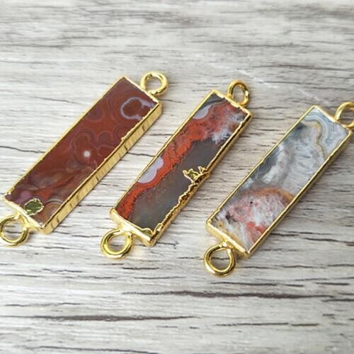 10pcs Natural stone Rectangle Druzy Pendants Gold Charms,Double Bails Connector for DIY Making Bracelet necklace Jewelry CT190