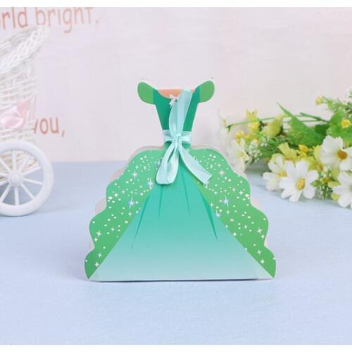 100 pieces/pack) Princess Dress Sweet Candy Boxes Snow White Green Purple Wedding Gift Box For Birthday Baby Shower B063