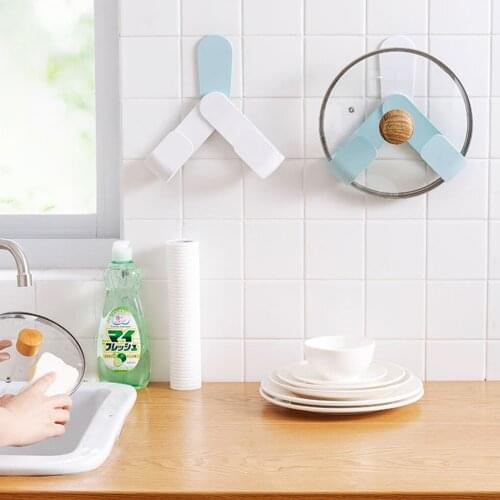 2 in 1 Rotating Pot Cover Hook Rack Kitchen Wall Mounted Hanging Hook for Coat Towel Hat Tableware