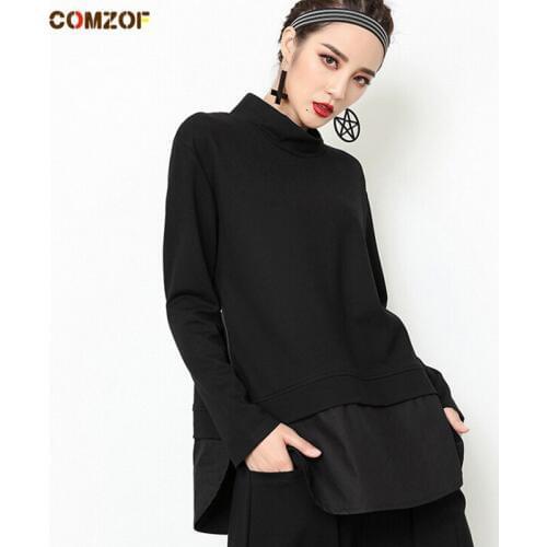 2018 Autumn women long sleeve t shirt side zipper personality irregular tops hip hop streetwear punk tshirts roupas feminina