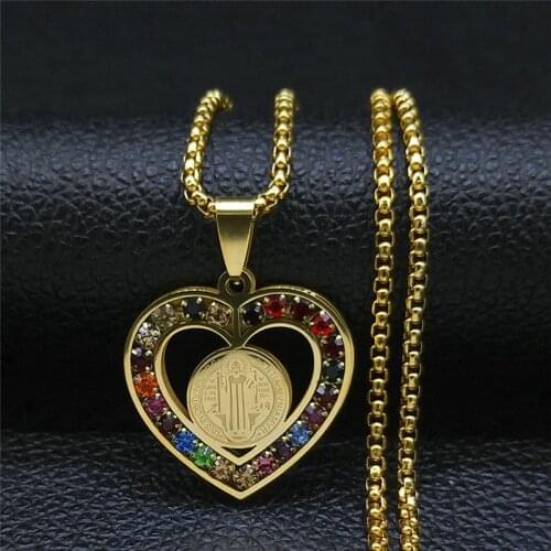 2021 Crystal Stainless Steel Catholicism Chain Jesus Necklaces for Women Heart Love Jesus Jewelry collier ras le cou N4910S05