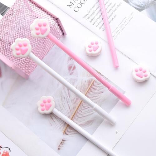 2X Pink Princess Cat Meow Paws Gel Pen Rollerball Pen Student Stationery School Office Supply Black Ink 0.5mm
