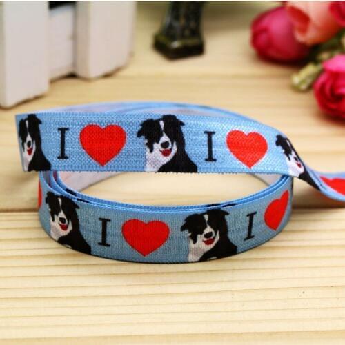 5/8'' Free shipping Fold Elastic boder collie dog printed headband headwear hairband diy decoration wholesale OEM H5316