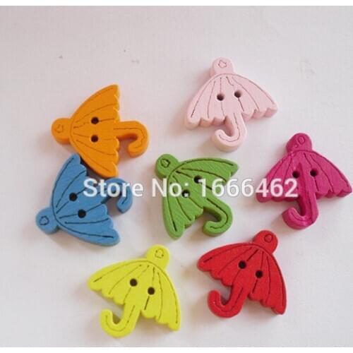 80PCs Wood Sewing Buttons Umbrella Shaped Scrapbooking Mixed 23mm x23mm