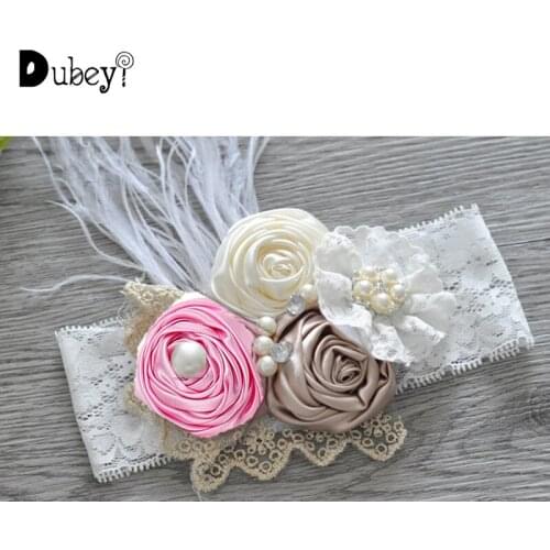 Baby Girl Hair Accessories Headband Cloth Rose Headdress Lace Pearl Feathers Headband Bebes Toddler Accesorios