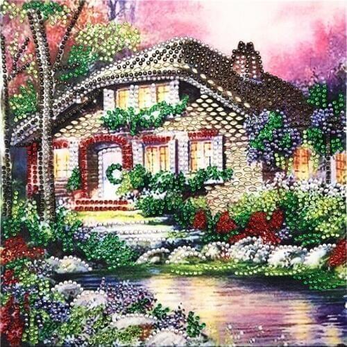 New special shape diamond painting landscape house combination pattern DIY 5D part drill cross stitch kit crystal art