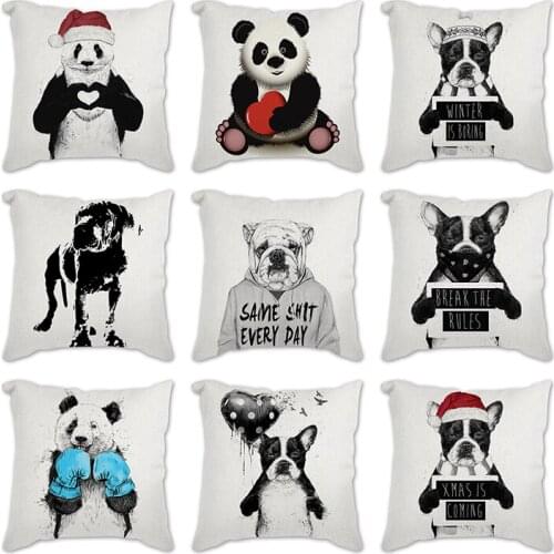 Bulldog Pug Pet Dog Panda Pattern Cotton Linen Throw Pillow Cushion Cover Car Party Home Sofa Bed Decorative Pillowcase covers