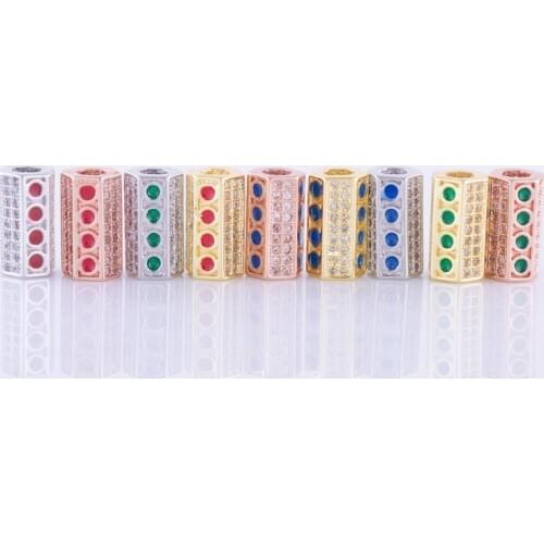 Beads For Jewelry Making DIY Jewelry Findings Micro Pave Zircon Rhinestone Copper Tube Bead Bracelets Accessories