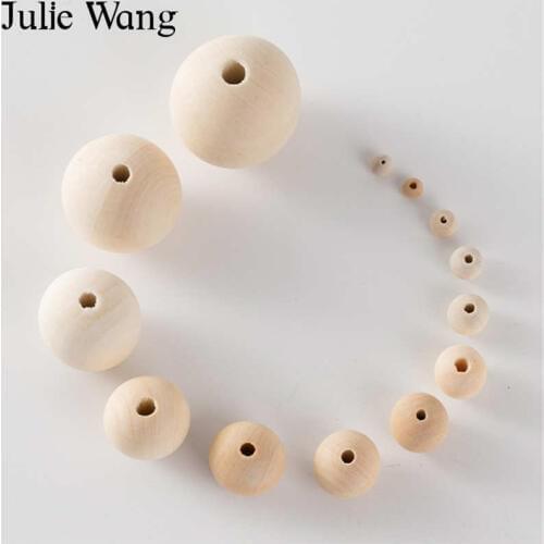 Julie Wang 4-16mm Unfinished Wooden Beads Natural Ball Round Wood Spacer Bead For Necklace Bracelet Jewelry Making Accessory